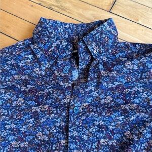 Express Unisex Blue and Navy Floral Button-Down Shirt